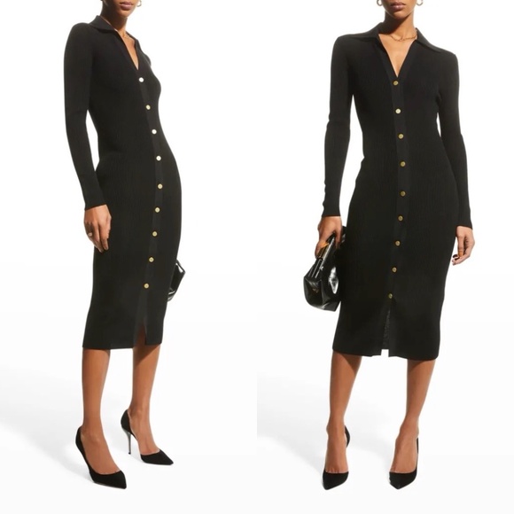 Alice + olivia Alcina ribbed wool blend button down polo midi dress - Picture 2 of 8